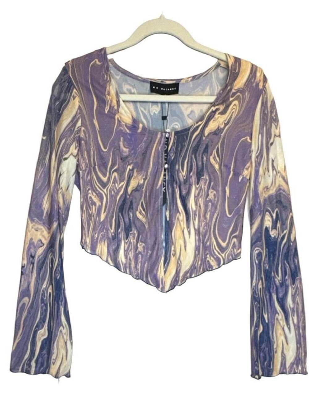 No Vacancy Swirl Print Crop Top Size L Purple Long Sleeve